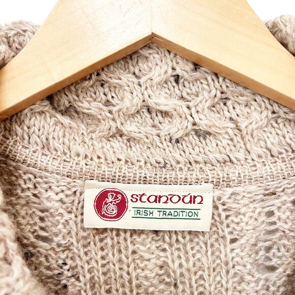 Stanoun Tan Merino Wool Made in Ireland Knit Longline Cardigan Sz M - Picture 3 of 7